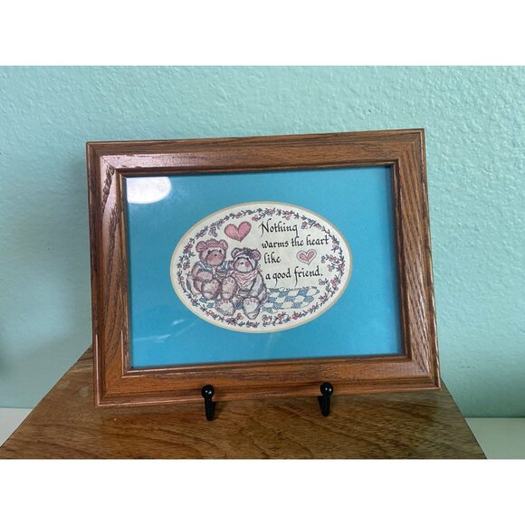 Vintage Teddy Bear Nothing Warms the Heart like a‎ Good Friend Wood Framed Art - Picture 1 of 6